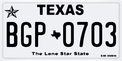 TX license plate BGP0703
