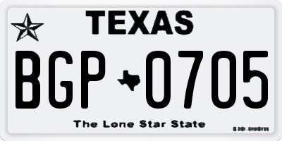 TX license plate BGP0705