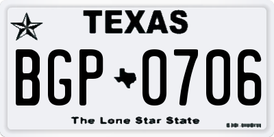 TX license plate BGP0706