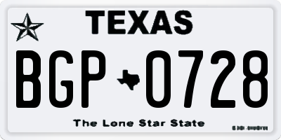 TX license plate BGP0728