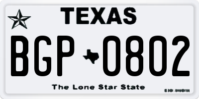 TX license plate BGP0802