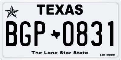 TX license plate BGP0831