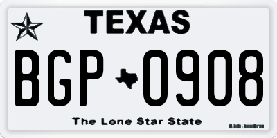 TX license plate BGP0908