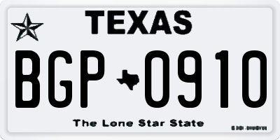 TX license plate BGP0910