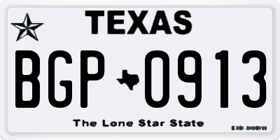 TX license plate BGP0913