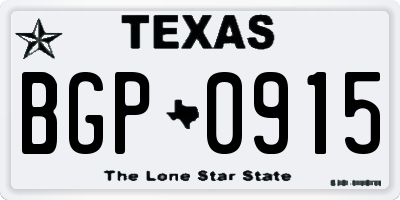TX license plate BGP0915