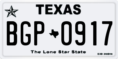 TX license plate BGP0917
