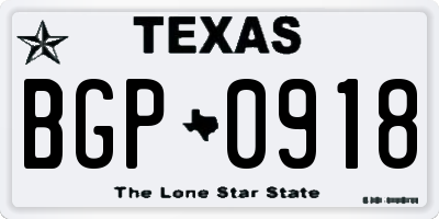 TX license plate BGP0918