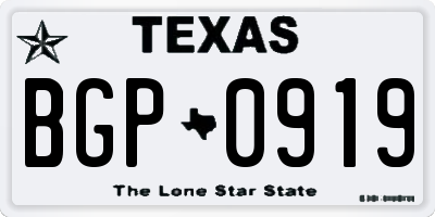 TX license plate BGP0919