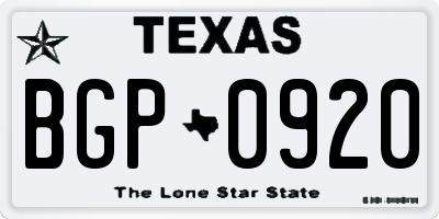 TX license plate BGP0920
