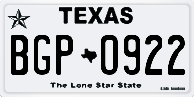 TX license plate BGP0922