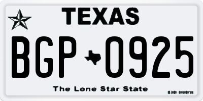 TX license plate BGP0925
