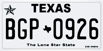 TX license plate BGP0926