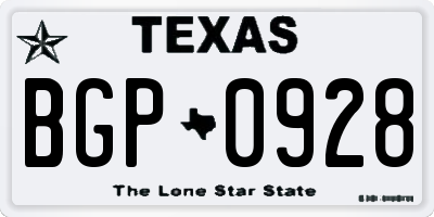TX license plate BGP0928