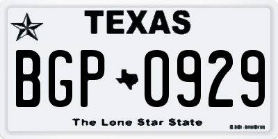 TX license plate BGP0929