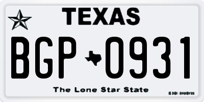 TX license plate BGP0931