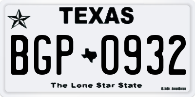 TX license plate BGP0932