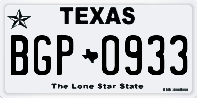 TX license plate BGP0933