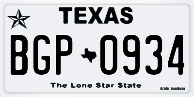TX license plate BGP0934