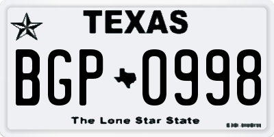 TX license plate BGP0998