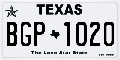 TX license plate BGP1020