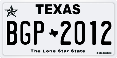 TX license plate BGP2012
