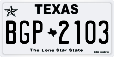 TX license plate BGP2103