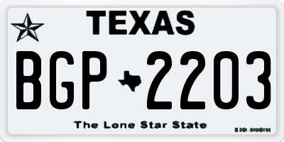 TX license plate BGP2203