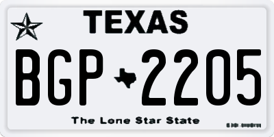TX license plate BGP2205