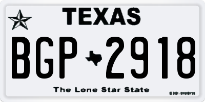 TX license plate BGP2918
