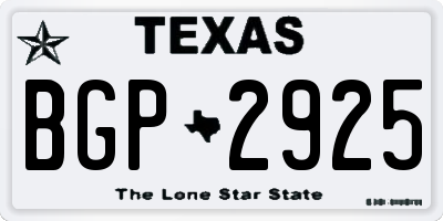 TX license plate BGP2925