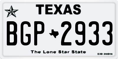 TX license plate BGP2933