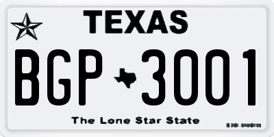 TX license plate BGP3001