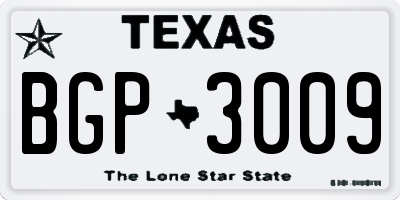 TX license plate BGP3009