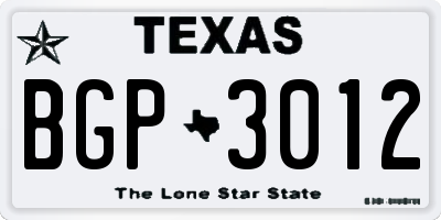TX license plate BGP3012