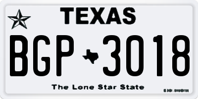 TX license plate BGP3018