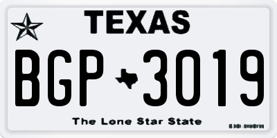 TX license plate BGP3019