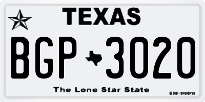 TX license plate BGP3020