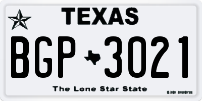 TX license plate BGP3021