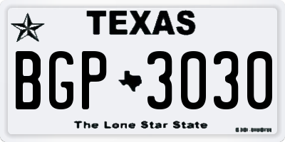 TX license plate BGP3030