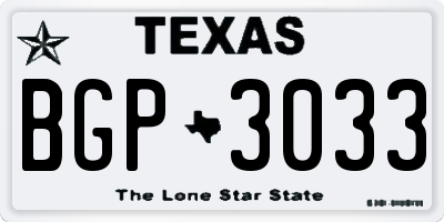TX license plate BGP3033