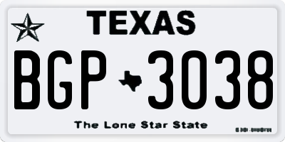 TX license plate BGP3038