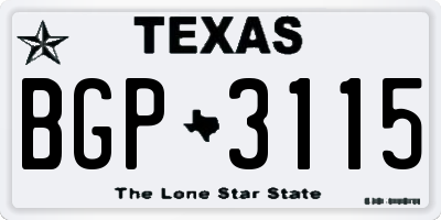 TX license plate BGP3115