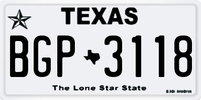 TX license plate BGP3118
