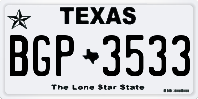TX license plate BGP3533