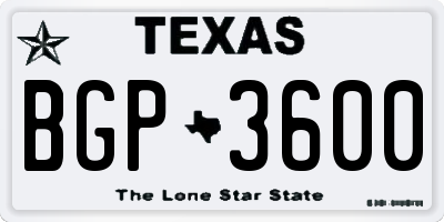 TX license plate BGP3600