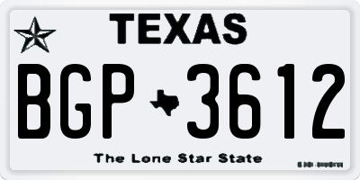TX license plate BGP3612