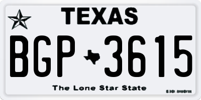 TX license plate BGP3615