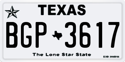 TX license plate BGP3617