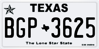 TX license plate BGP3625
